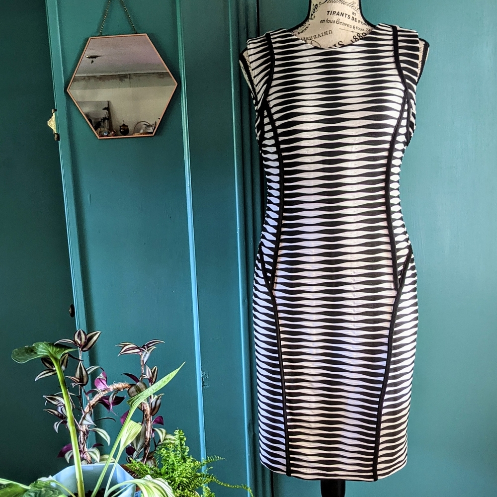 Black and White Textured Sheath Dress